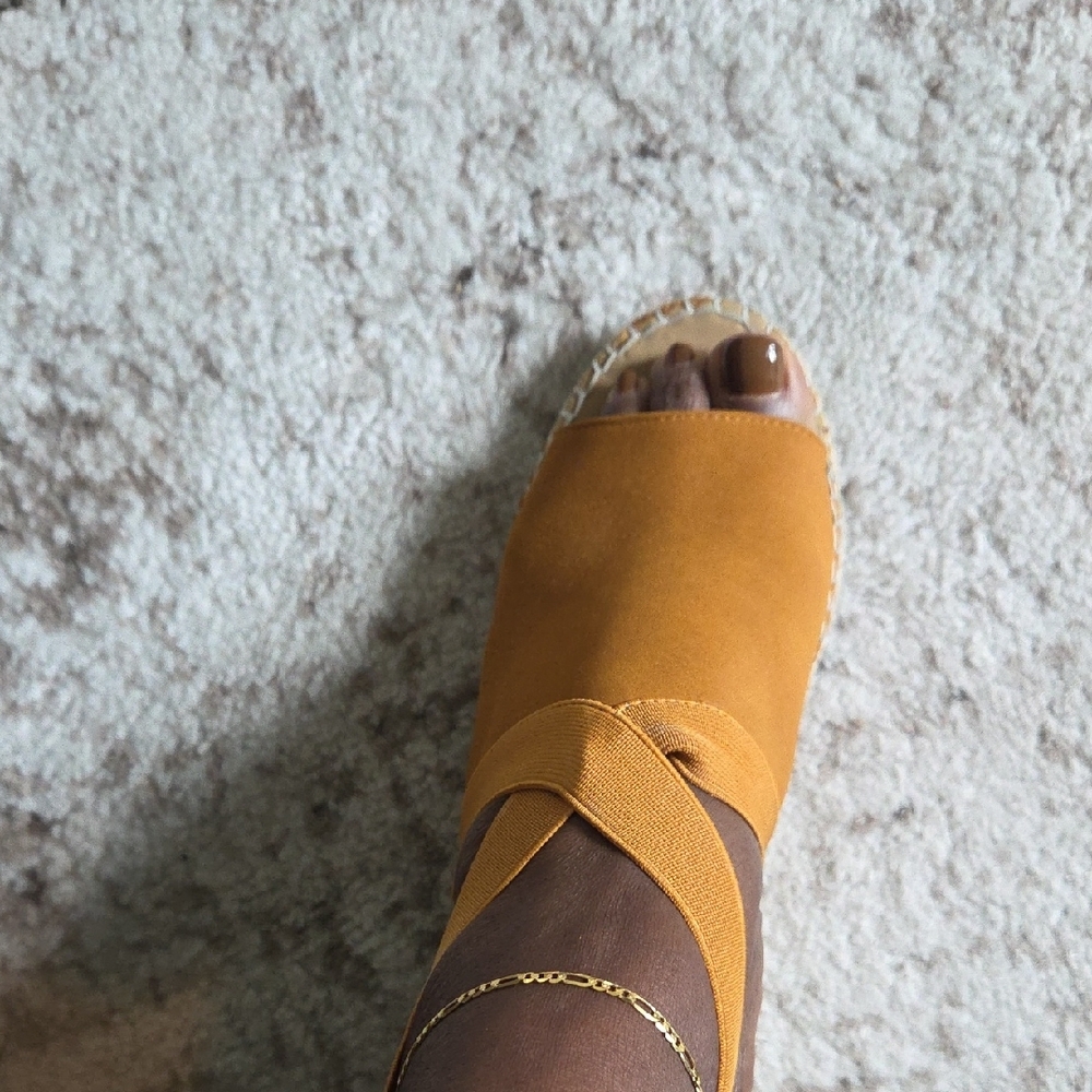 Tan Espadrille Wedge Sandals with Adjustable Strap - Picture 5 of 9